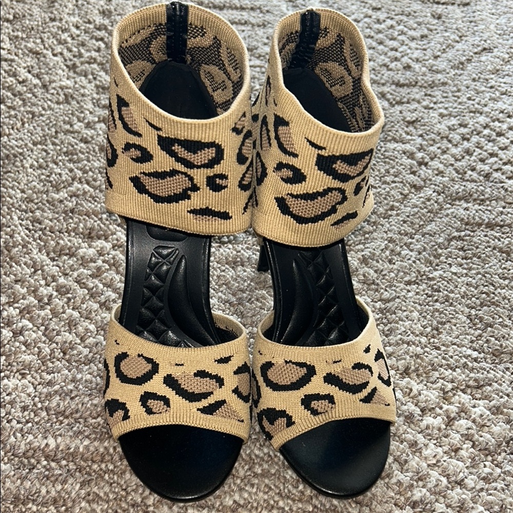 NEWBELLA Cream and Black Animal Print Heels